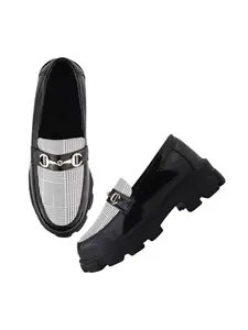 TRYME Lightweight Comfortable Glamorous Extra Cushion Inner Sole Loafer Shoes with Low Heels for Womens and Girls Black