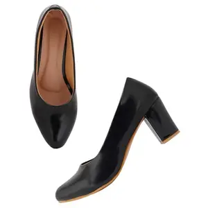 SCENTRA Women's Block Heels Closed Belle Shoes BSLD-358 | Black | 5