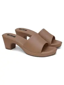 SHERRIF Women's Khaki Color Block Heel Mules (SF-4568-Khaki-40)