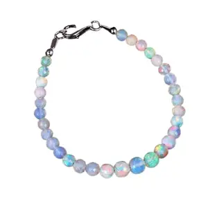 LKBEADS Silver Plated Bracelet with Multicolor Smooth Ethiopian Opal Beads – Round 3-5mm – 7 inch Adjustable – For Men & Women|LK_STACK_02807