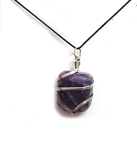 ASTROGHAR Natural Amethyst Crystal Tumble Shaped Wire Wrapped Pendant For Men And Women