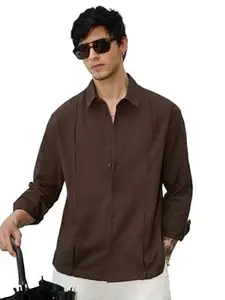 The Souled Store Cotton Linen: Men and Boys Long Sleeve Spread Collar Solid Relaxed Fit Lightweight Easy to Style Everyday Office Wear Cotton Linen Shirt
