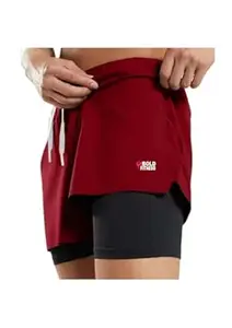 BOLD FITNESS 2 in 1 Active Dual Shorts with Inner Tights Layer | Men's Double Layer Short for Running, Gym & Sports
