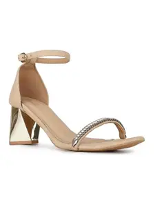Inc.5 Womens Beige Party Wear Solid Round Toe Block Heel Sandals