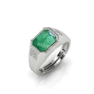 RRVGEM Natural Emerald RING 3.25 Ratti / 3.70 Carat Certified Handcrafted Finger Ring With Beautifull Stone Panna RING Silver Plated for Men and Women