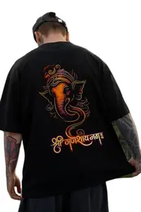 Shree Ganeshay Namah Printed Regular Oversized T-Shirt- Black