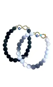 Bracelets Multi Layer Stone Beads Couple-Combo Matching Best Friend Relationship Couple Bracelet White and black whit evil eye 2 Pcs For Women