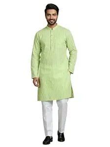 Amazon Brand - Tavasya Men Cotton Striped Regular Fit Kurtas | Ethnic Wear | Festive | Cotton Blend | Knee Length