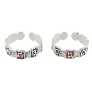 Sahiba Gems 925 Sterling Silver Designer Cuting Band Toe Rings/Chandi Bichiya ~ Multi Color Tone Toe Rings