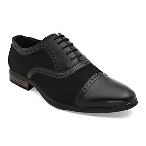 San Frissco Men's Formal Shoes Lace up with Round Toe/Classic and Durable Faux Leather Material Oxford's Shoe/Cushioned Footbed Insole with Textured and Patterned Outsole for Office - 6 (Black)