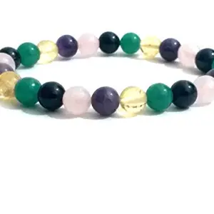 Astroghar Citrine,Amethyst,Rose Quartz, Green & Black Onyx,Stone Stretch Bracelet(8 MM) Better Relationship