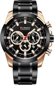 Chronograph Watch for Men, Black Stainless Steel Case and Bracelet