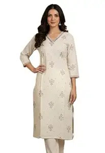 Kalaanj Women's Floral Printed Straight Fit Long Kurti |Comfortable Cotton Kurta | Everday Wear Casual Summer Kurtis