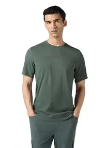 TECHNOSPORT Men's Printed Slim Fit Henley Neck T-Shirt ELASTOLITE Half Sleeve Slip On Polyester for Gym Running Workout UPF50+ Anti Odour