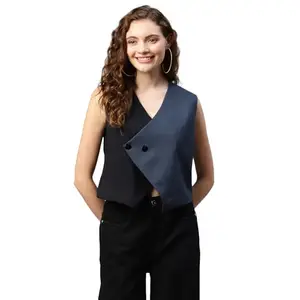 DEEBACO Women's Solid Rayon Waistcoat for Women V-Neck Button Closure Sleeveless Waist Coat With Two Pockets Party Casual Wear Ladies Nehru Jacket (Multicolor_DBWC00001263_L)