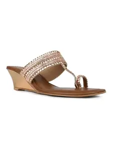 Inc.5 Womens Rose Gold Ethnic Embellished Round Toe Heels