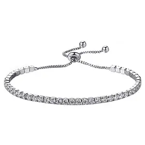 Peora Adjustable Silver Plated Rhinestone Diamond Cut CZ Bridesmaid Tennis Bracelet for Women Girls
