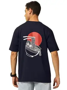 Thomas Scott Men Graphic Printed Oversized Fit Tshirt (TSK011B_Navy, XL)