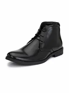 HiREL'S Men's Black Semi Ankle Formal Shoes