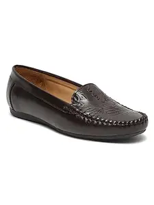 TEAKWOOD LEATHERS Women Textured Leather Loafers_Size 38 Brown