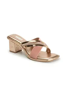 ELLE Women's Slip On Heel Sandals Colour-Rose Gold, Size-UK 8