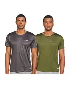 Charged Endure-003 Chameleon Spandex Knit Round Neck Sports T-Shirt Olive Size Large And Charged Play-005 Interlock Knit Geomatric Emboss Round Neck Sports T-Shirt Dark-Grey Size Large