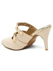 Bruno Manetti Women's Cream Slipon Back Open Pointed Toe Upper Stone Comfort Heels