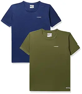 Charged Brisk-002 Melange Polyester Round Neck Sports T-Shirt Indigo Size Xl And Pulse-006 Checker Knitt Polyester Round Neck Sports T-Shirt Olive Size Xl