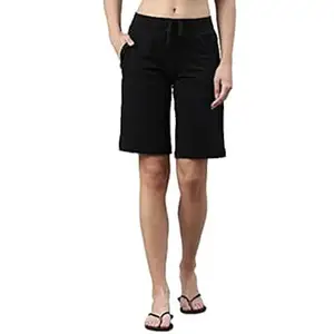 Enamor Mid Rise Knee Length Drawstring Closure City Shorts for Women - Slim Fit, Soft and Breathable Cotton - E044