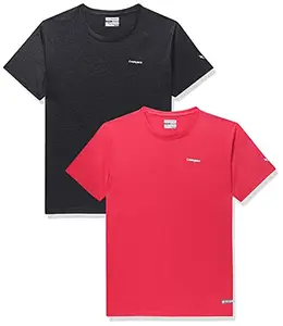 Charged Brisk-002 Melange Round Neck Sports T-Shirt Red Size 2Xl And Charged Play-005 Interlock Knit Geomatric Emboss Round Neck Sports T-Shirt Black Size 2Xl