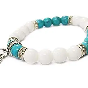 REBUY Firoza/Turquoise & White Hakik Agate Stone Bracelet with Hamsa Palm Hand For Unisex