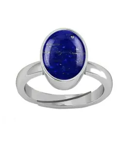 KUSHMIWAL GEMS 6.00 Ratti 5.00 Carat Blue Lajward Stone Panchdhatu Adjustable Silver Plated Ring Natural AA++ Quality Original Lapis Lazuli Lajwart Rashi Ratna Pathar Gemstone for Men and Women