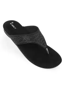 V-WALK Embellished Casual Slip-ons Comfort Sandals for Women | Easy-To-Wear Women's Daily-Wear Chappals | Outdoor, Office, Daily-Wear & Shopping Comfortable Sandals | Black