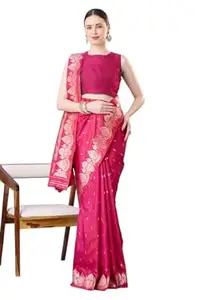 GMIYA Women?s Soft Banarasi Silk Saree with Contrast Matching Blouse Piece | Classic Traditional Saree for Wedding and Festive Occasions