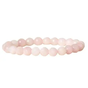 RRJEWELZ Natural Rose Quartz 8mm Round Shape Smooth Cut Beads 7 Inch Stretchable Bracelet for Men & Women.|STBR_RR_07056_7.0