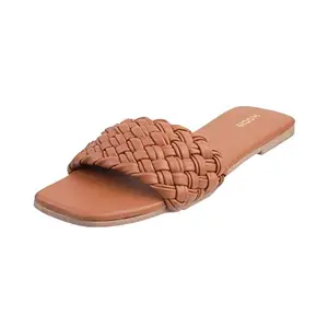Mochi Women Tan Comfort Flat Slipon Sandal UK/4 EU/37 (41-4203)