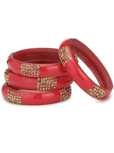 1st Time Stylish Glass Bangle/Kada- Perfect For Party,Wedding, Celebrations And Wedding, Pack Of 4, Red- I7