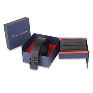 Tommy Hilfiger Bitterroot Leather Belt + Wallet Gift Set for Men - Black/Black