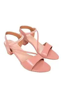DayV Women's Block Heel Sandals, Pink, Strappy Ankle Wrap, Open Toe, Casual Dress Footwear