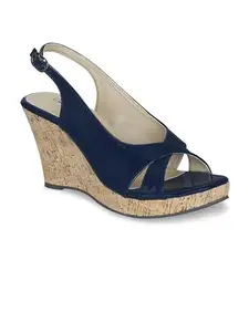 Get Glamr Women Navy Blue Solid Wedge Sandals