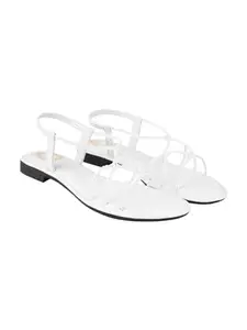 Shoetopia Round Toe Strappy Detailed White Flat Sandals For Women & Girls /UK4