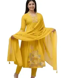 V.K.CRAFT Women's Cotton Embroidery Straight Kurti with Pant Set