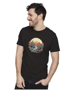 ALLEN BLACK Men's & Women's Regular Fit 100% Cotton T-Shirt (GARDENC26-Black 5XL Men Round_)