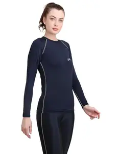 NINQ Women's Compression Fitness Top, Full Sleeve, Designed for Comfort and Support During Workouts (M, Navy)