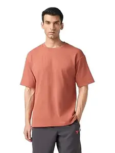 TECHNOSPORT Men's Relaxed Fit Round Neck Drop Shoulder T-Shirt with Elasto Plus for Sports, Gym & Regular Use