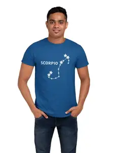 Bag It Deals Scorpio Stars (BG White) Blue Round Neck Cotton Half Sleeved T-Shirt with Printed Graphics