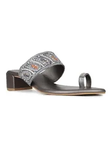 Inc.5 Womens Pewter Ethnic Embellished Pattern Round Toe Heel Sandals