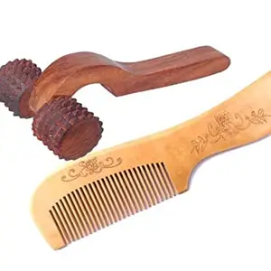 AB CRAFT set of 2 Wood Comb (LONG) | Women & Men | Natural & Eco Friendly | Wide Tooth Comb, Anti-Bacterial Styling Comb for All Hair Types Wooden body massager (9 In)