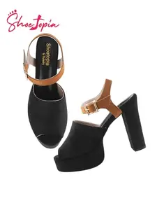 Shoetopia Stylish Peep Toe Black Casual High Heels For Women & Girls