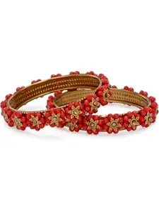 1st Time Stylish And Colorful Metal Bangle/Kada- Perfect For Wedding, Party, Celebrations And Functions, Pack Of 2, Red- S22
